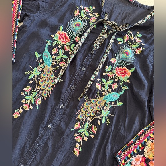 Johnny Was Sundance Catalog Blue Art Sable Tunic Navy Size Large EUC - Picture 6 of 16